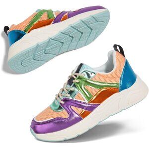 Women‘s Green Orange Casual Sneakers Platform Classic Leopard Walking Tennis